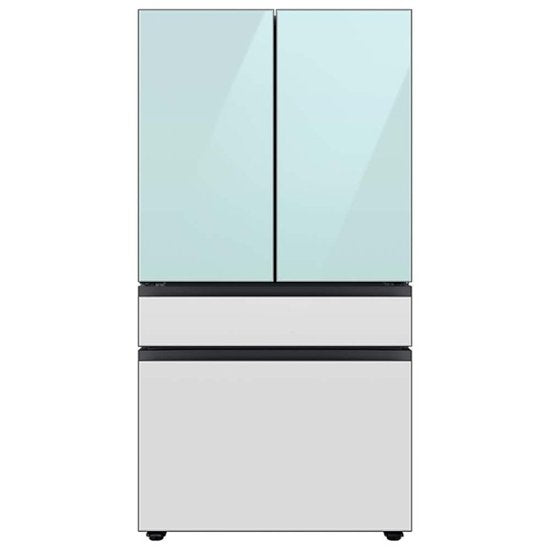 Samsung - 23 pies cúbicos a medida. Refrigerador de 4 puertas con puertas francesas y profundidad de mostrador con centro de bebidas - Vidrio azul matutino