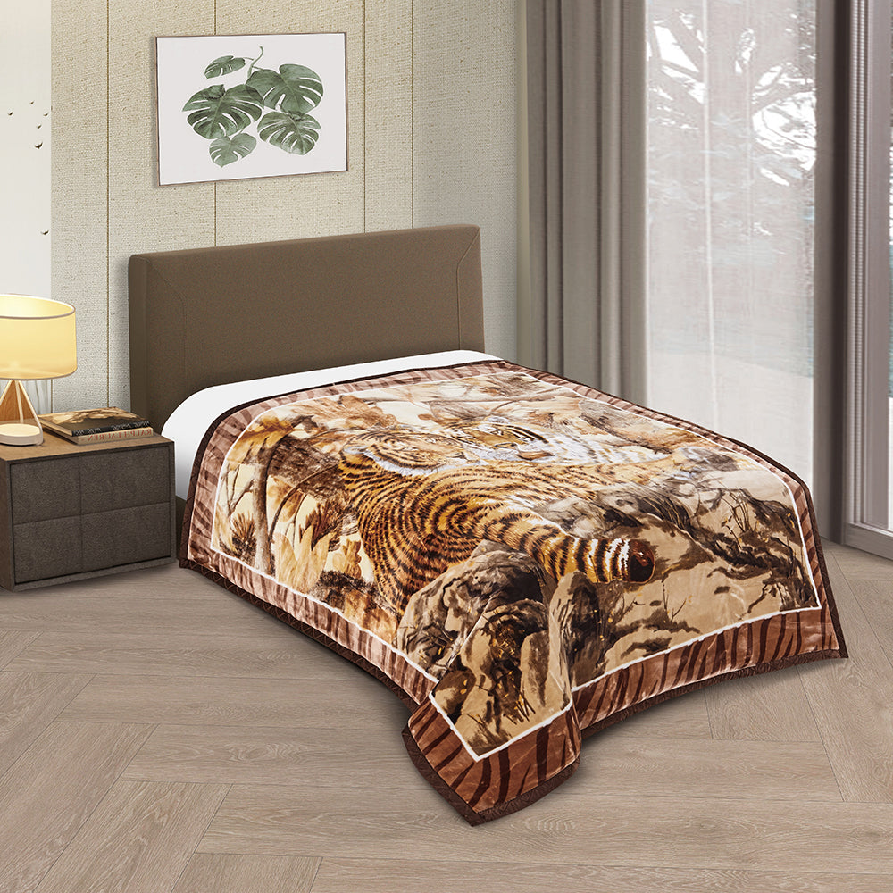 Tiger/Dark Brown CJ388 Golden Lion 2Ply Blanket