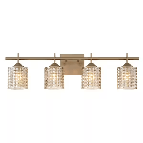 Lourdes 28 in. 4-lights Brass Dust Vanity Light with Glass Shade