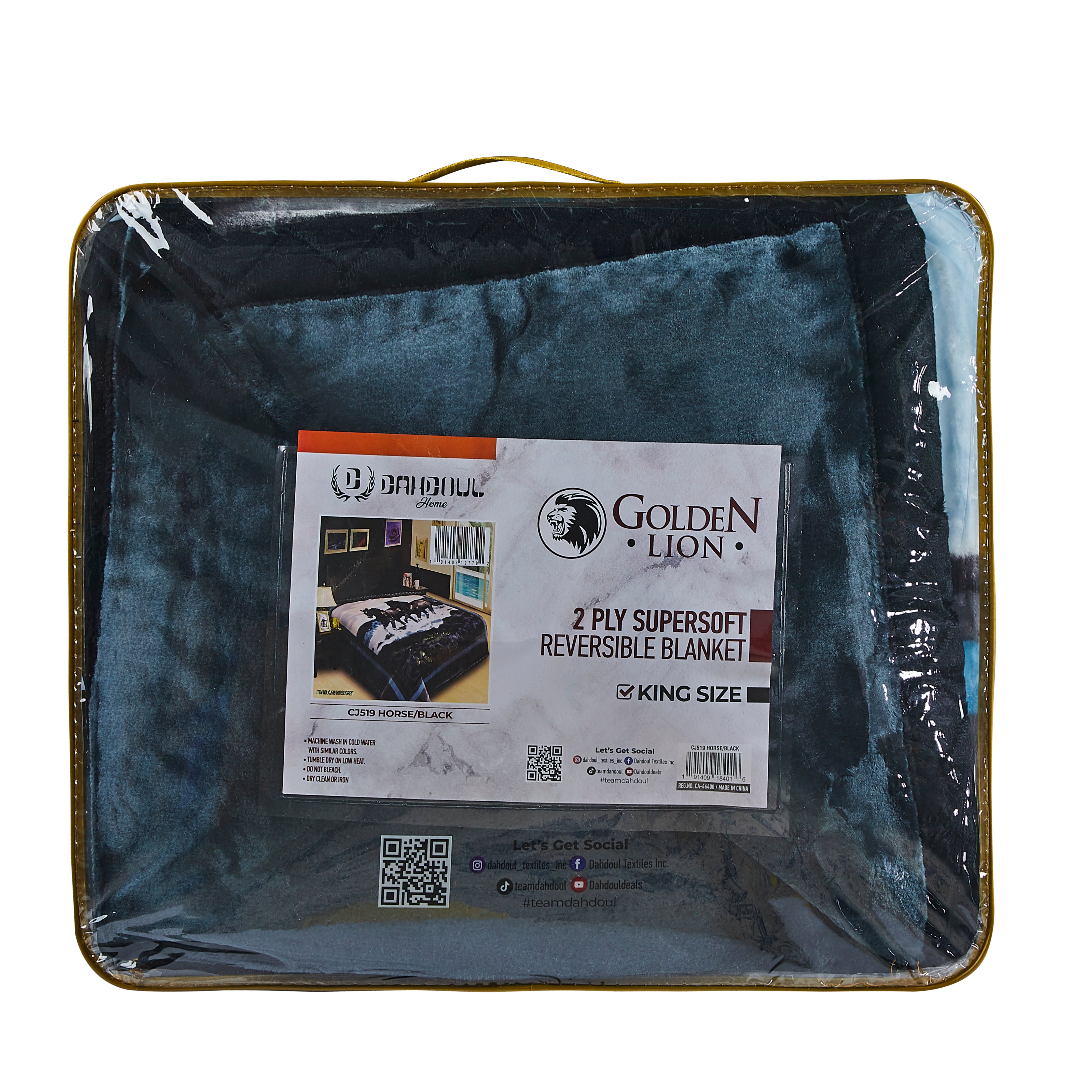 Horse/Black CJ519 Golden Lion 2Ply Blanket