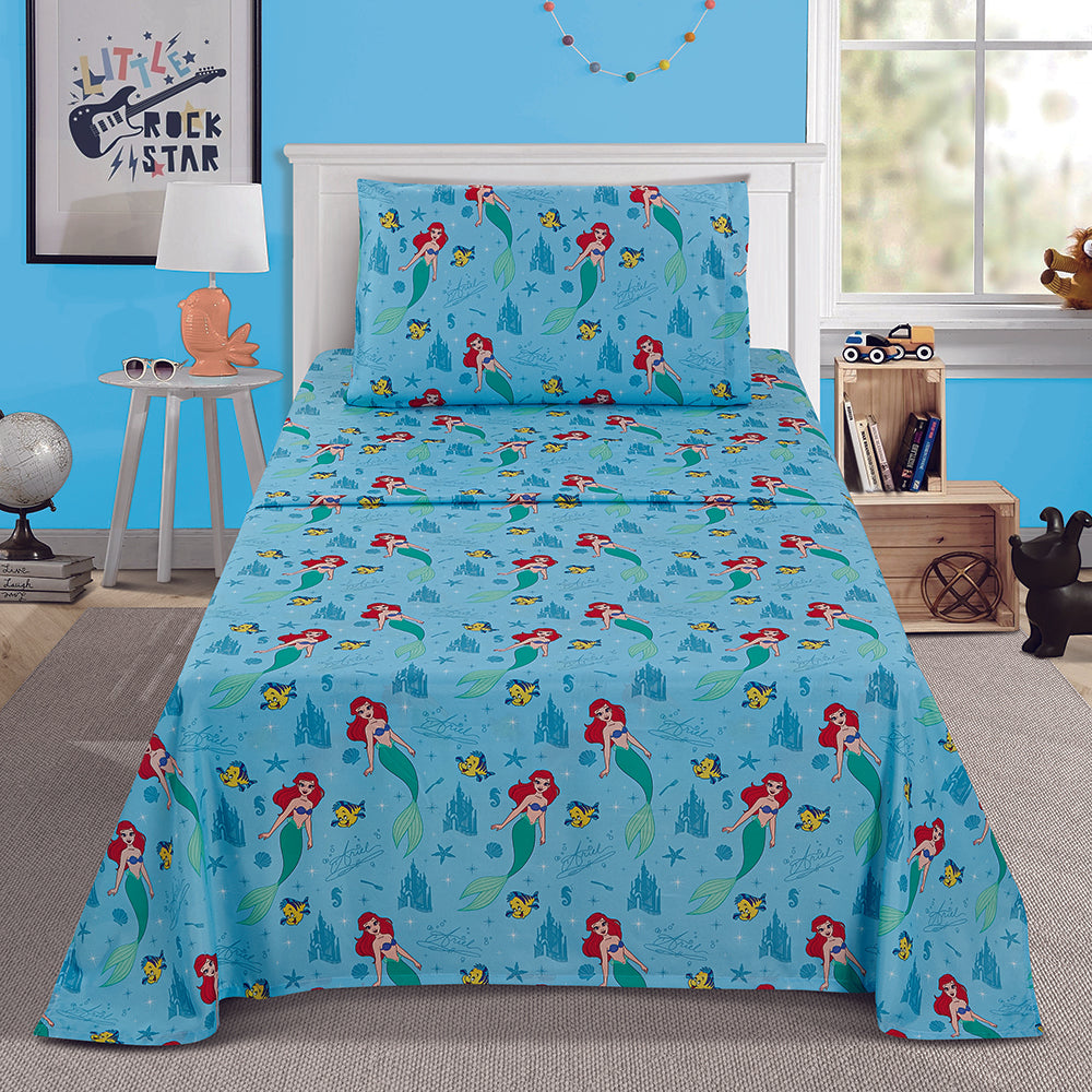 3 Piece "Ariel's World" Little Mermaid Twin Disney Bedsheet Set