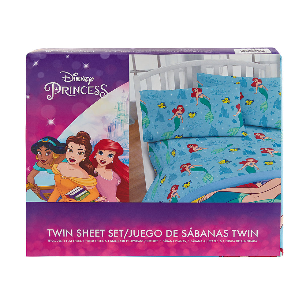 3 Piece "Ariel's World" Little Mermaid Twin Disney Bedsheet Set