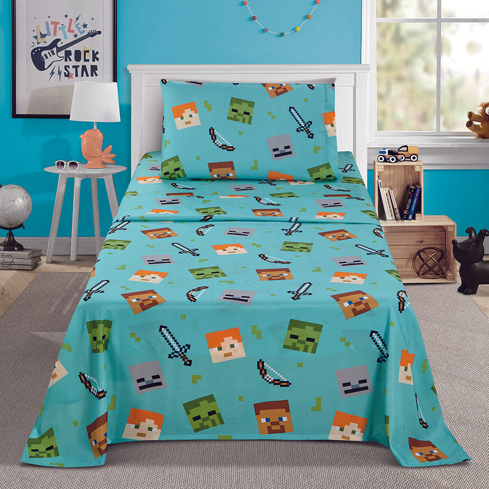 3 Piece "Blocks" Minecraft Twin Minecraft Bedsheet Set