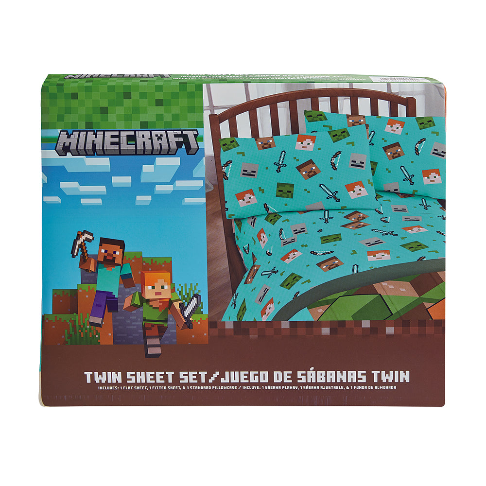 3 Piece "Blocks" Minecraft Twin Minecraft Bedsheet Set