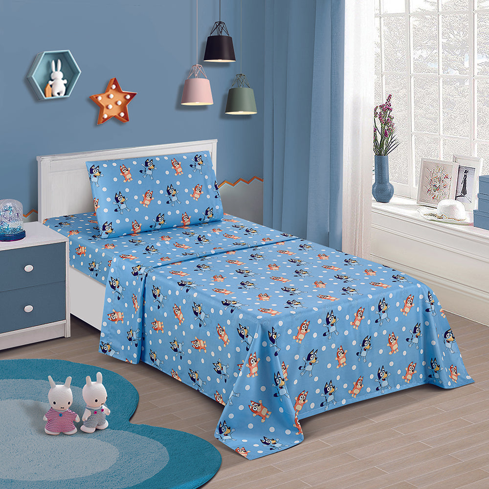 3 Piece "Blue Polka Dots" Bluey Twin BBC Bedsheet Set