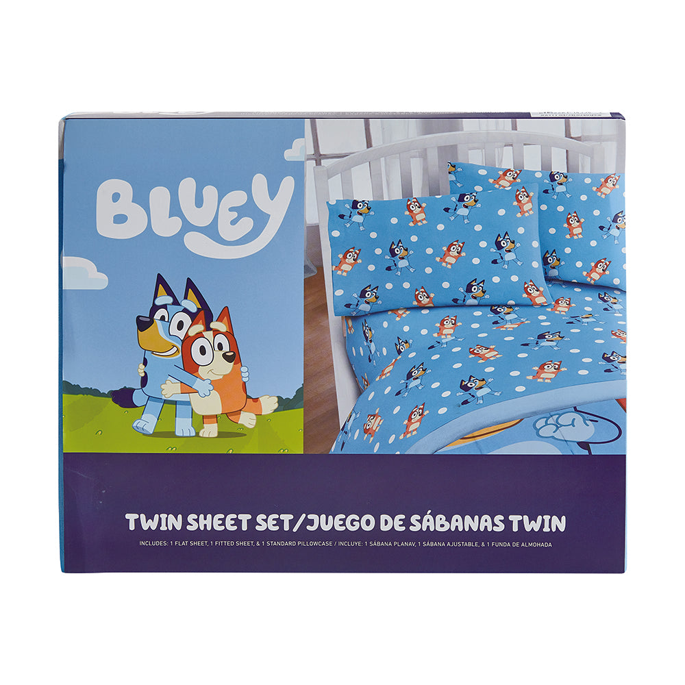 3 Piece "Blue Polka Dots" Bluey Twin BBC Bedsheet Set