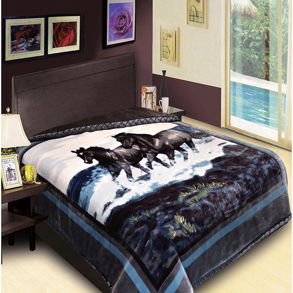 Horse/Black CJ519 Golden Lion 2Ply Blanket - Dahdoul Online