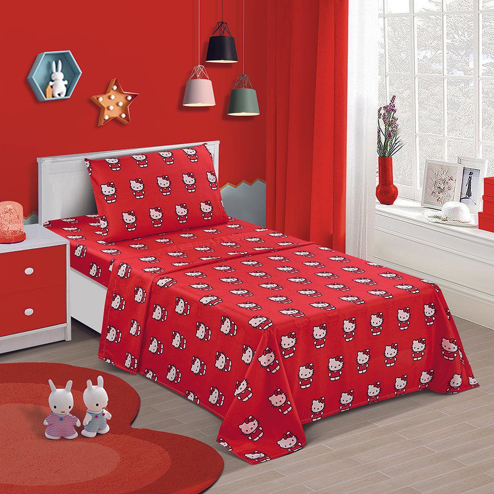 3 Piece "Classic Girl in Red" Hello Kitty Twin Sanrio Bedsheet Set