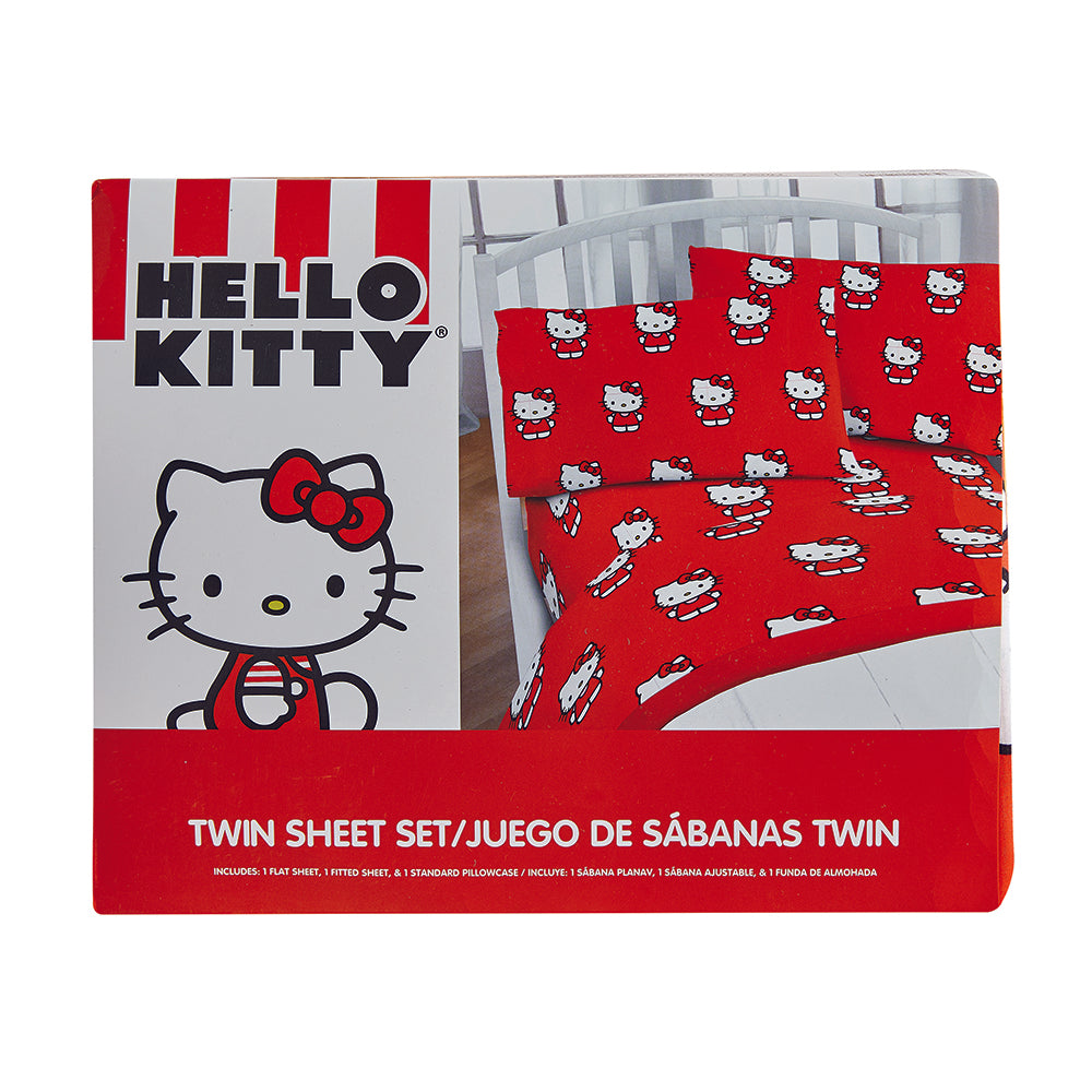 3 Piece "Classic Girl in Red" Hello Kitty Twin Sanrio Bedsheet Set