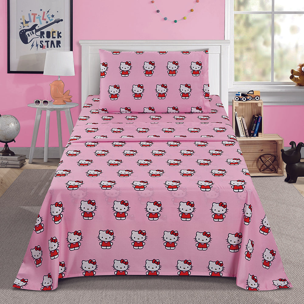 3Piece "Classic Girl in Pink" Hello Kitty Twin Sanrio Bedsheet Set