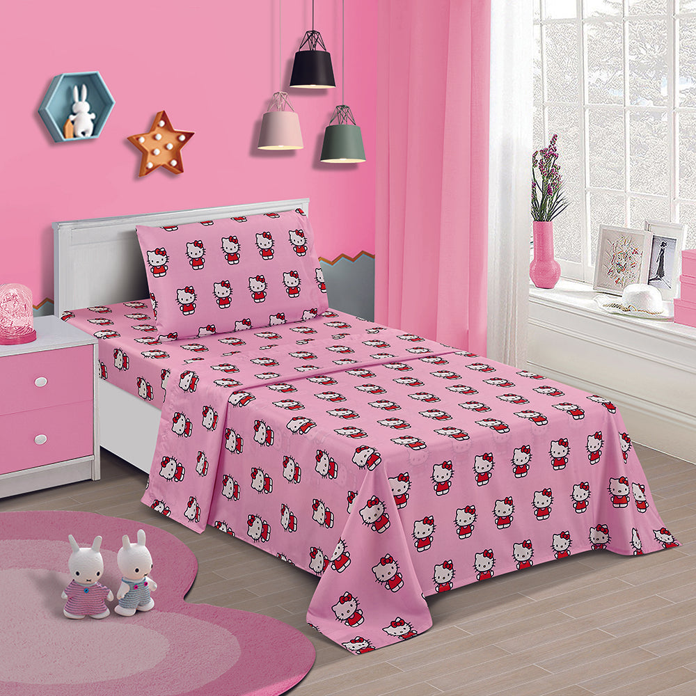 3Piece "Classic Girl in Pink" Hello Kitty Twin Sanrio Bedsheet Set