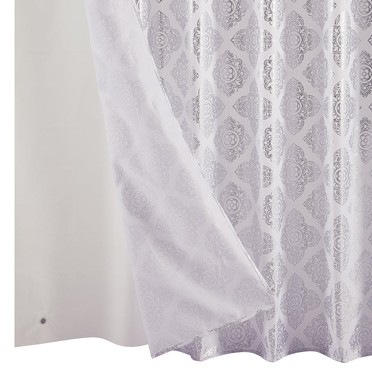 14 Piece "Cleo-Silver Foil" Roaring Metallic Shower Curtain