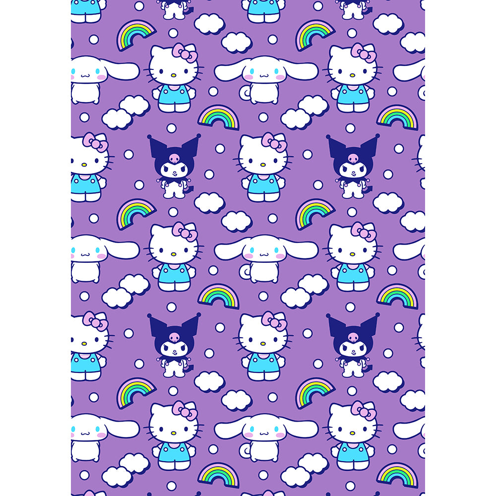 "Clouds, rainbows and friends" Hello Kitty Twin Flannel Rotary Blanket