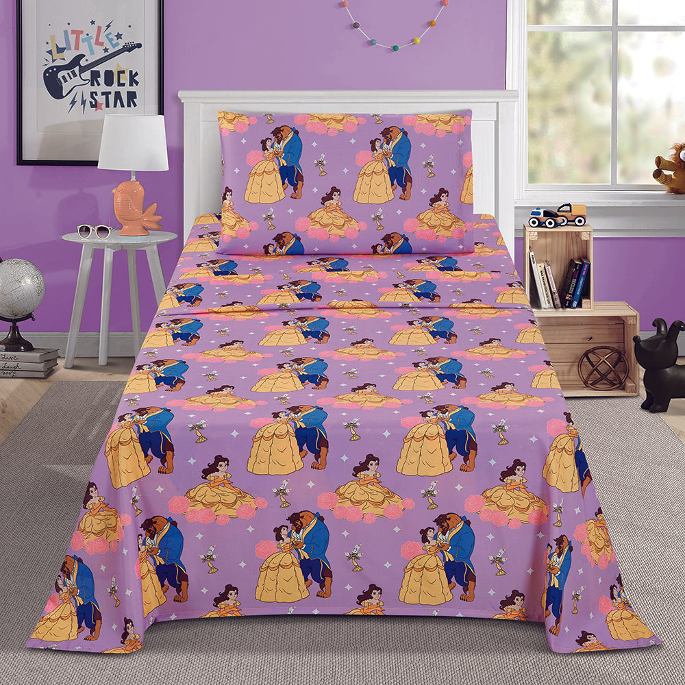 3 Piece "Dance With Me" Beauty & The Beast Twin Disney Bedsheet Set