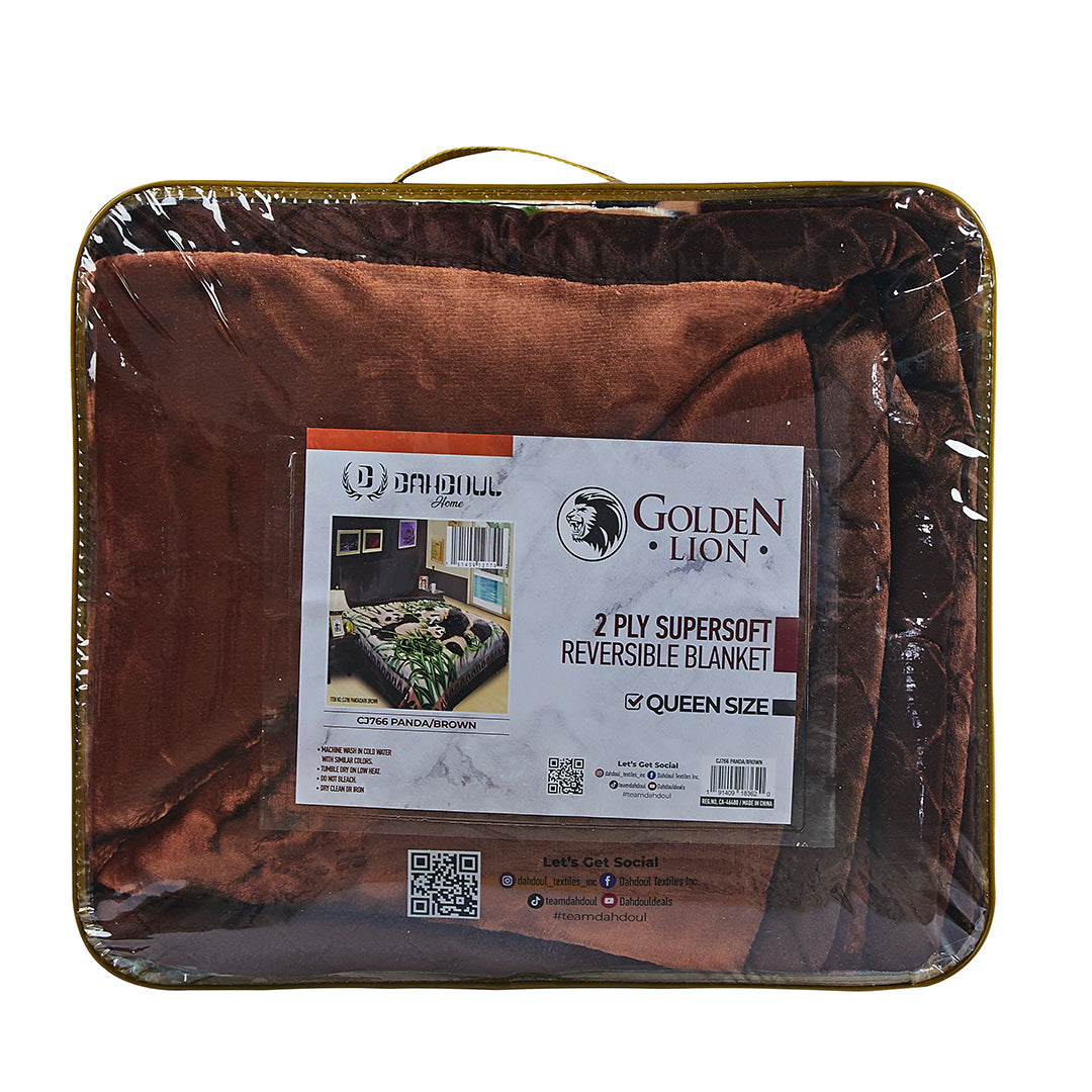 Panda/Dark Brown CJ766 Golden Lion 2Ply Blanket