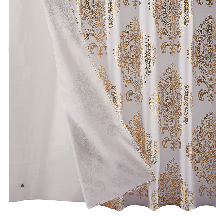 14 Piece "Metallic 0034-Gold Foil" Roaring Metallic Shower Curtain