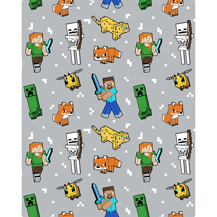 Minecraft "Mobs Together" Twin Flannel Rotary Blanket