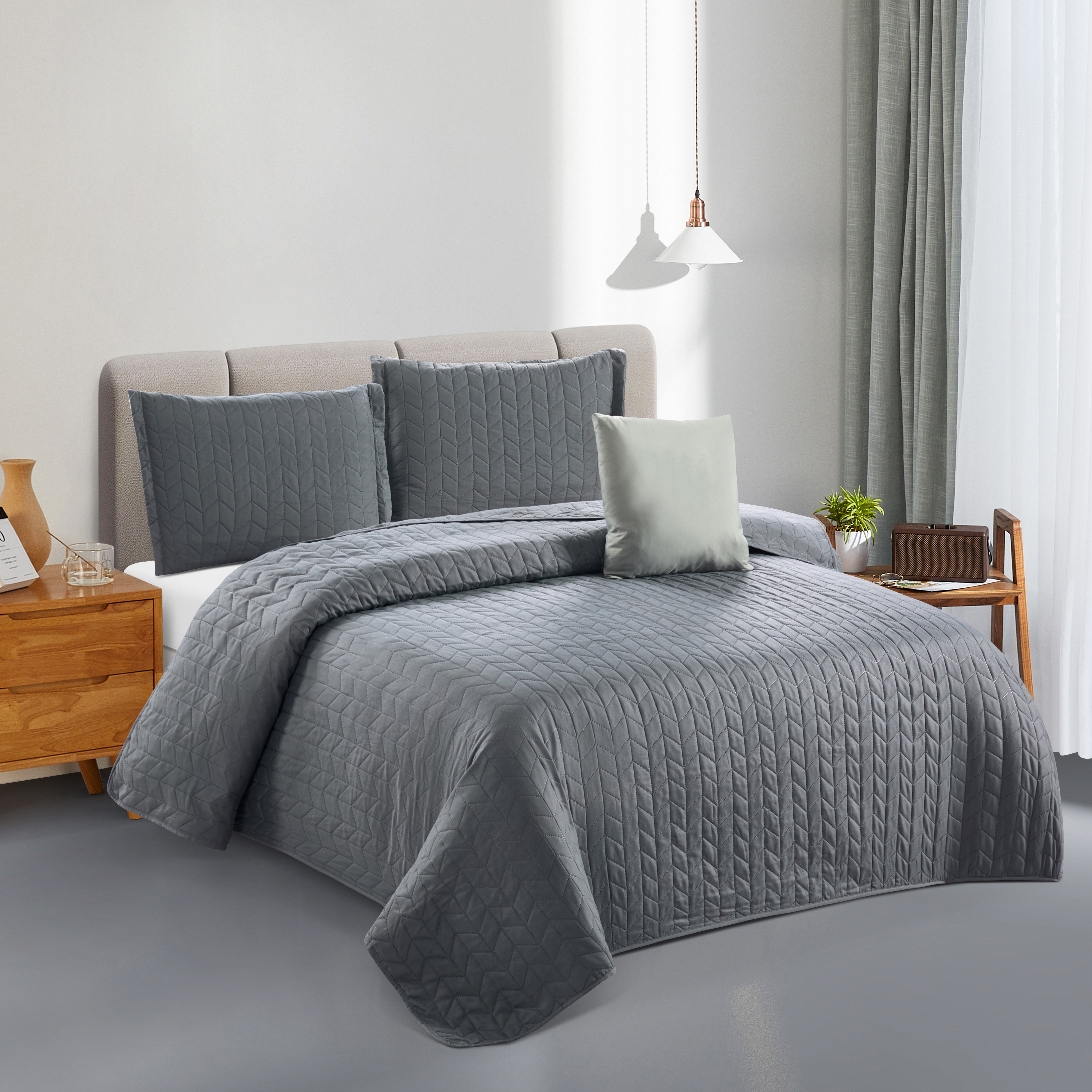 MOONLIT SKY SOLID DESIGN 4PC BEDSPREAD SET - (ASSORTED CASE PACK 16 PCS PER CASE)