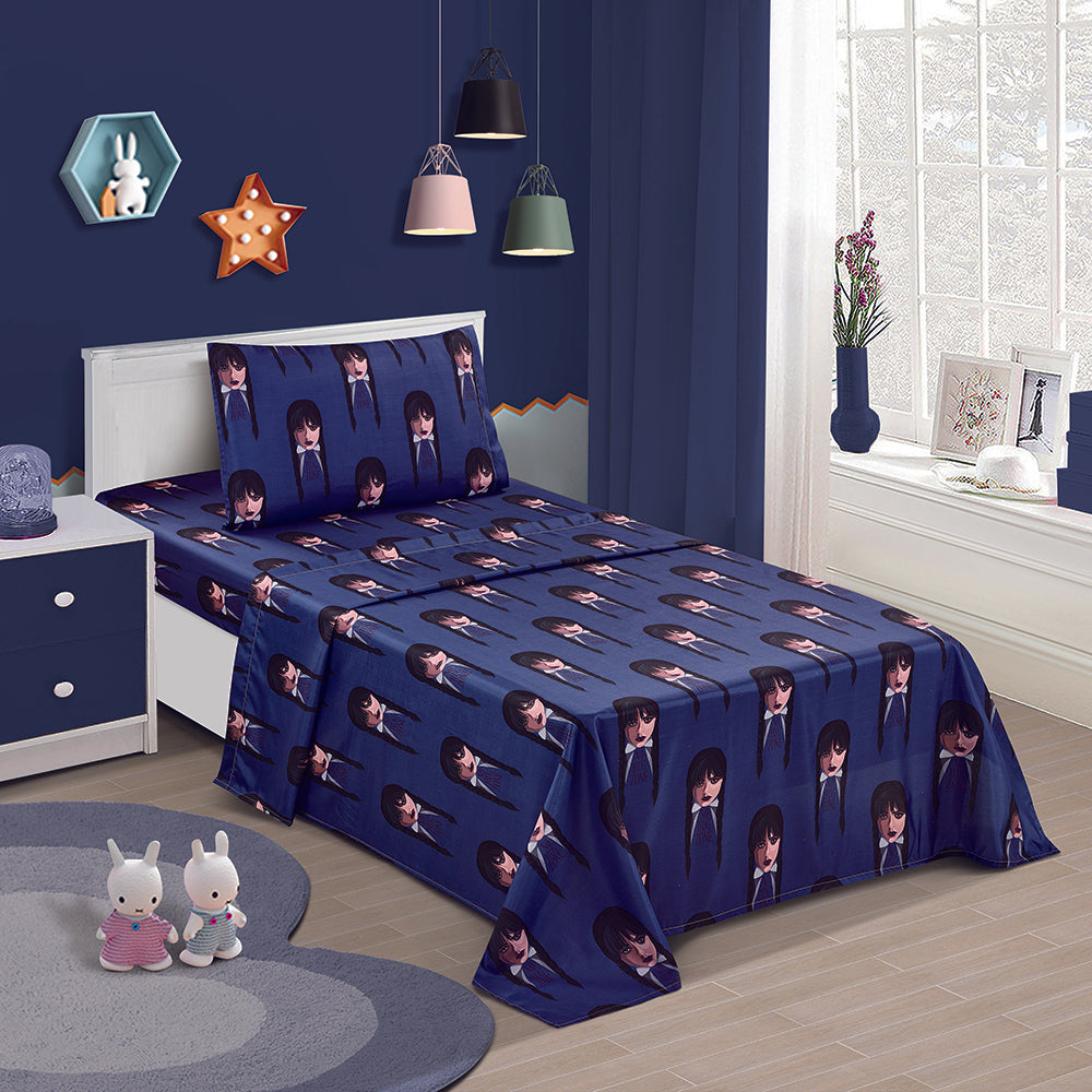 3 Piece "No Hug Zone" Wednesday Twin Disney Bedsheet Set