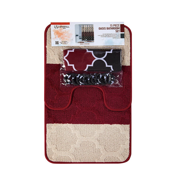 15 Piece Oasis Bath Set - Latice Red