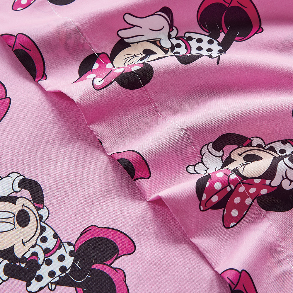 3 Piece "Polka Dot Bow (Pink)" Minnie Twin Disney Bedsheet Set