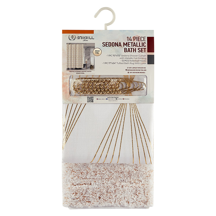 14 Piece Sedona Metallic Bath Set - Metallic0062-White with Gold Foil