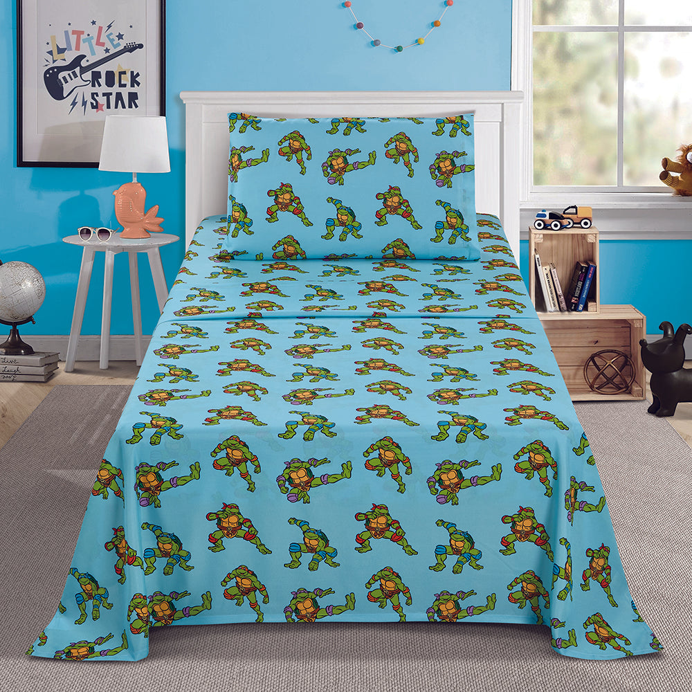 3 Piece "Retro & Ready to Fight" TMNT Twin Nickelodeon Bedsheet Set