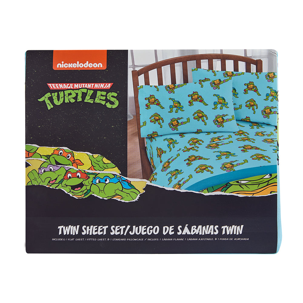 3 Piece "Retro & Ready to Fight" TMNT Twin Nickelodeon Bedsheet Set