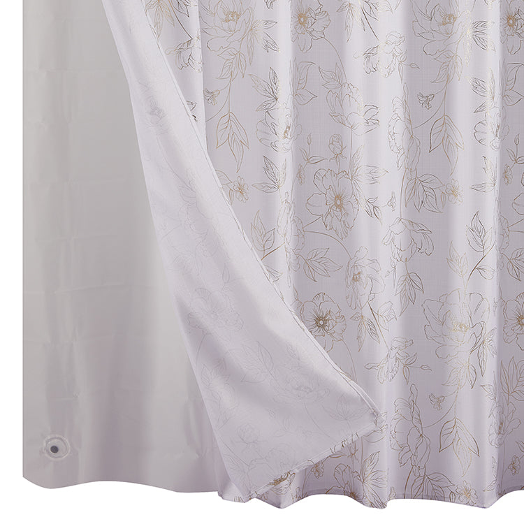 14 Piece "Belle-Gold Foil" Roaring Metallic Shower Curtain