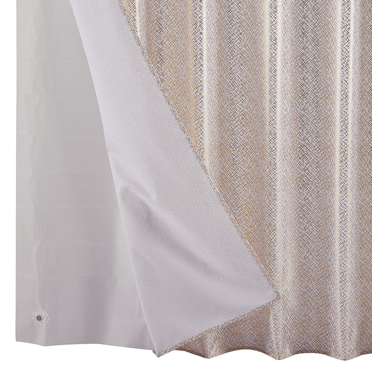 14 Piece "Crossy-Gold Foil" Roaring Metallic Shower Curtain