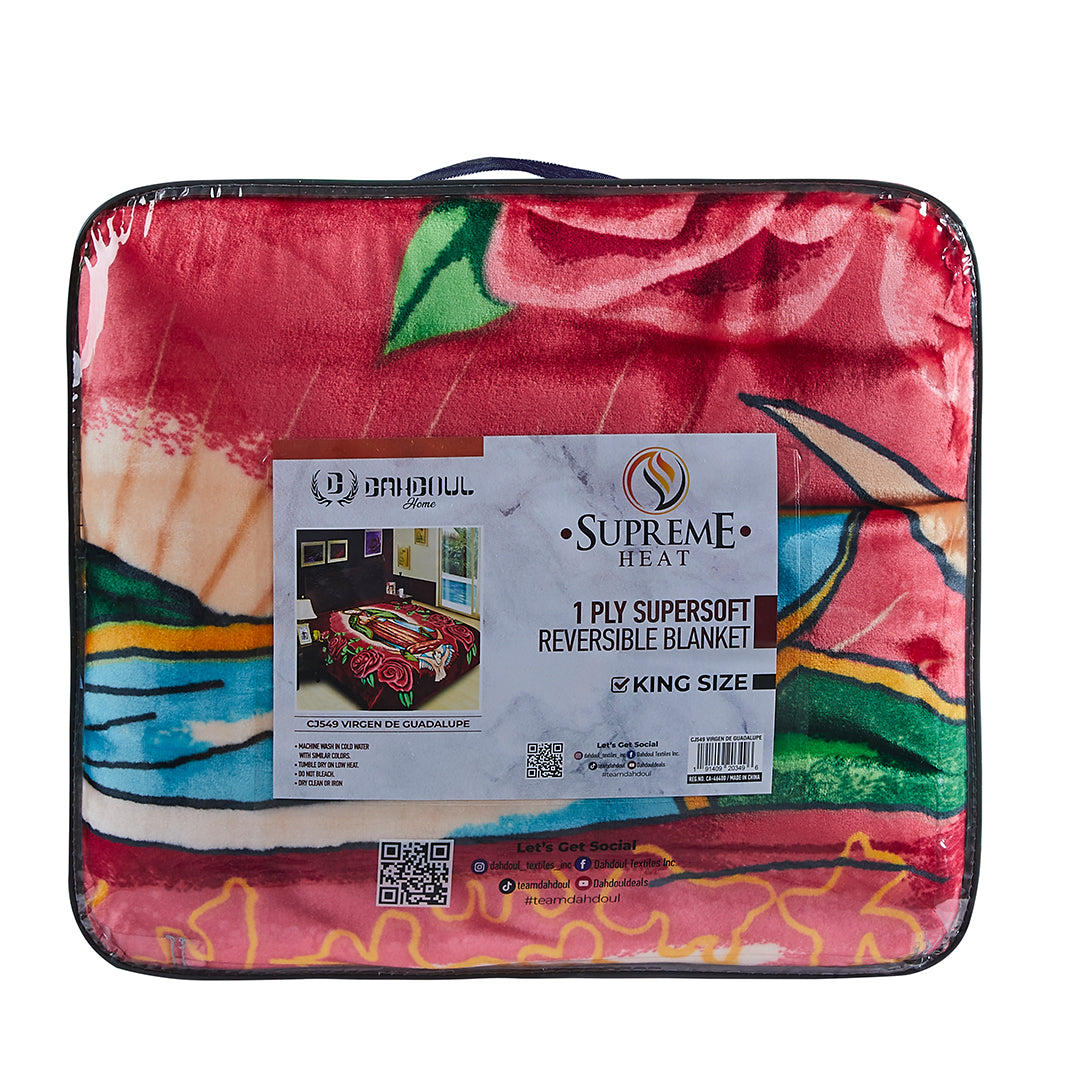 Supreme Heat 1 Ply Virgen de Guadalupe Blanket (Solid Case Pack 5 Blanket's Per Case)