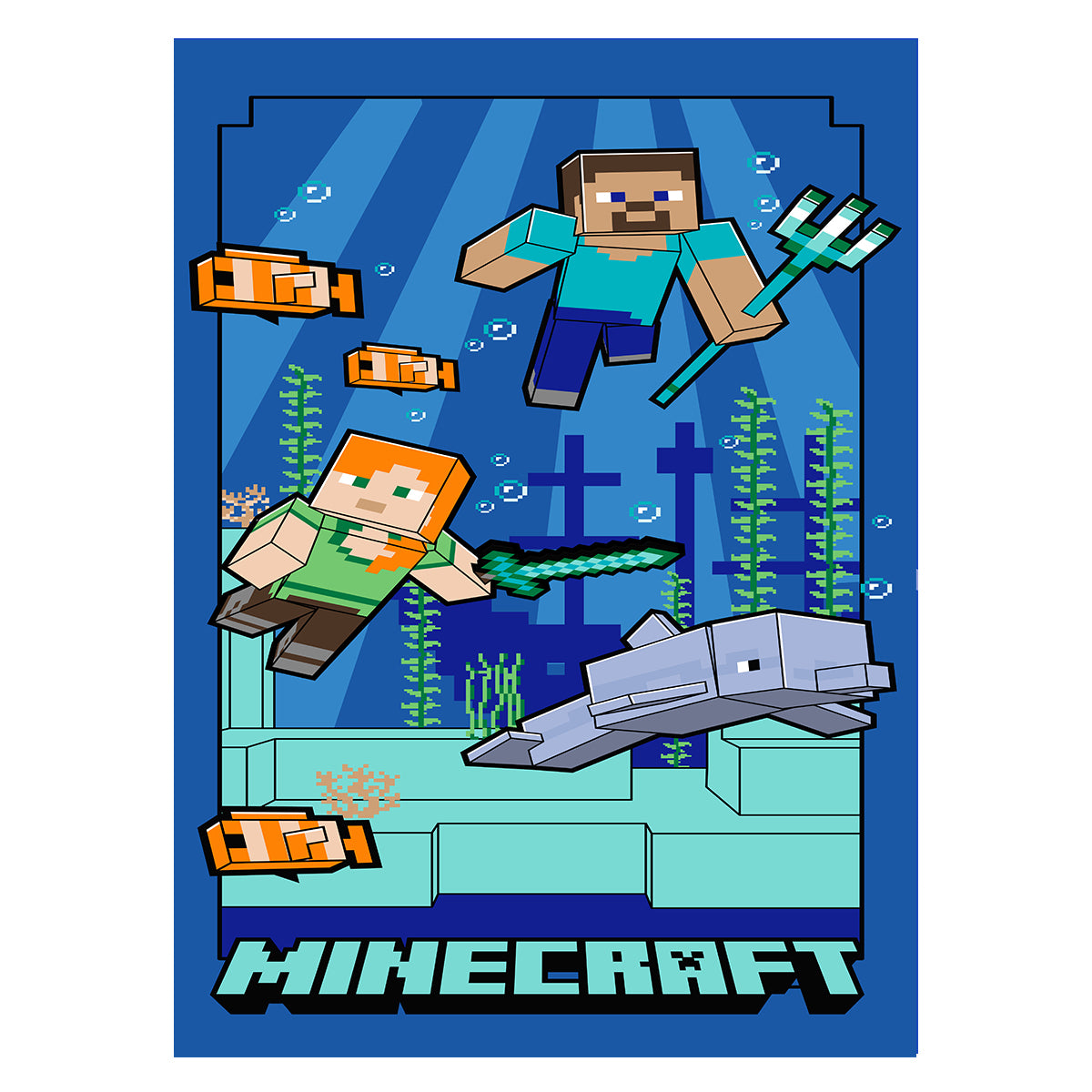 "UNDERWATER FUN-MINECRAFT" TWIN/FULL DISNEY RACHELLE BLANKET-(SOLID PACK 12 ITEMS PER CASE)
