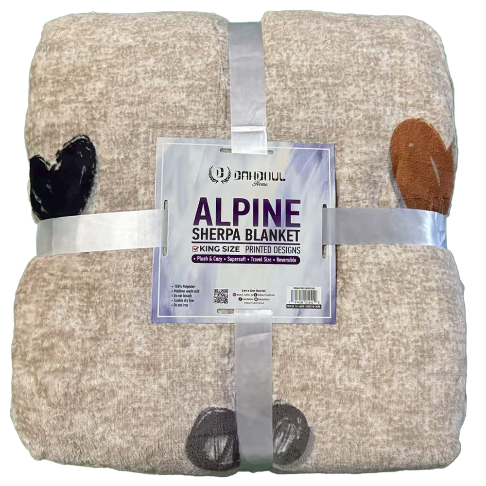 Alpine Sherpa Blanket with Assorted Printed Designs, Soft Plush Blanket with Sherpa Backing