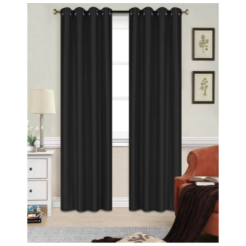 1 Piece Faux Silk Window Curtain - Black