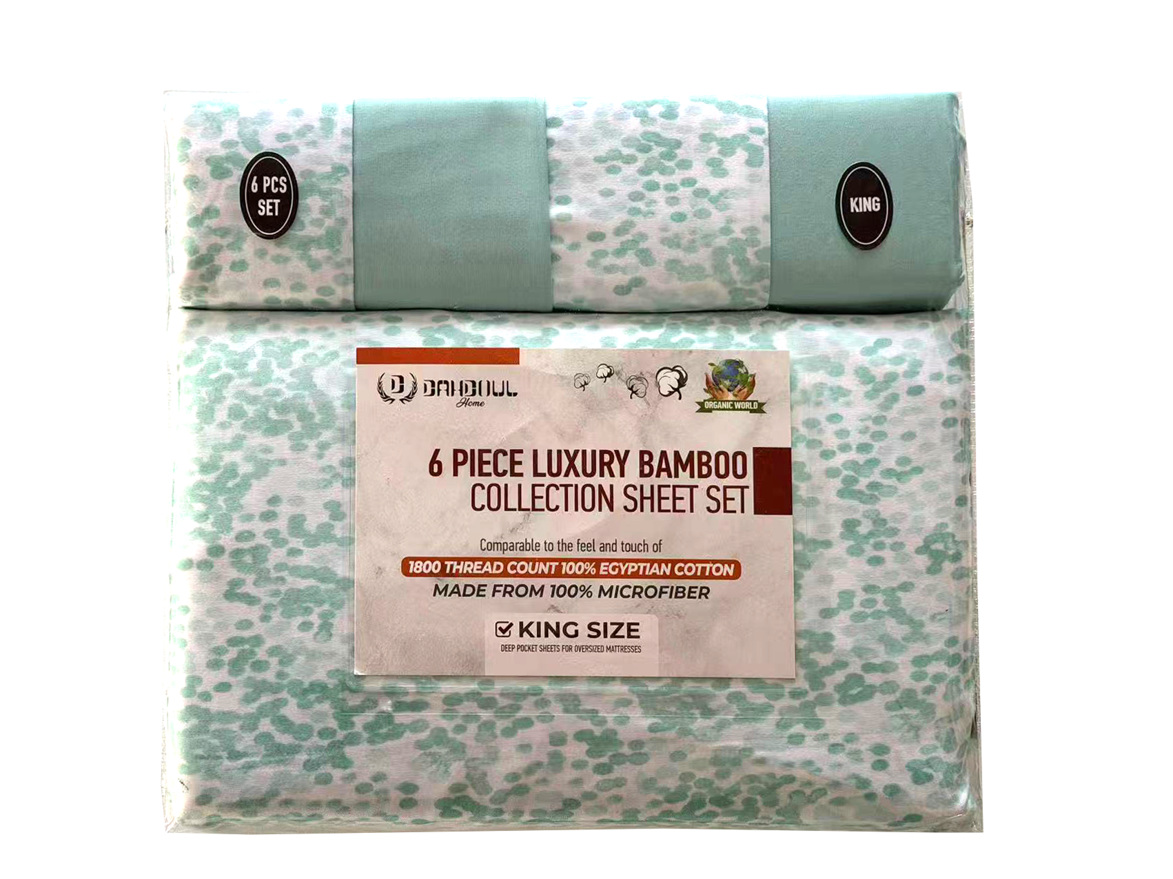Luxury Bamboo Collection 6 Piece Sheet Set with Printed Design, 1800 Series Wrinkle-Free Microfiber Bedding Set
