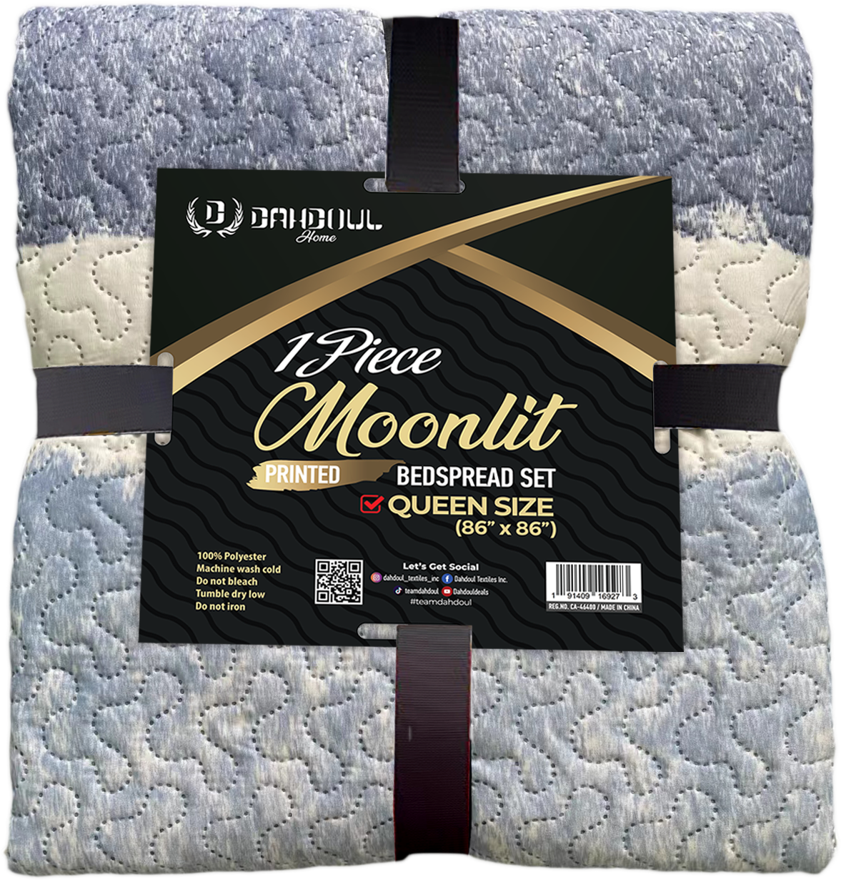 Moonlit Printed Bedspread with Tropical Leaf Pattern and Quilted Microfiber Fabric