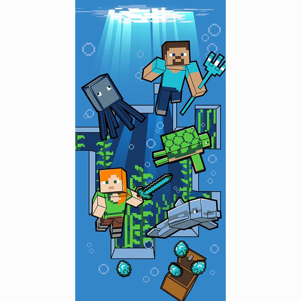 "Underwater Adventure" Minecraft 27"x54" Minecraft Beach Towel - Dahdoul Online